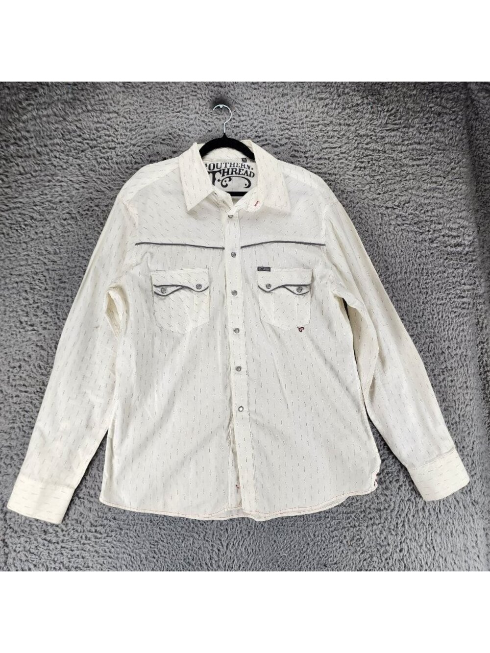Southern Thread Shirt Mens XXL Cream Long Sleeve Pearl Snap Western